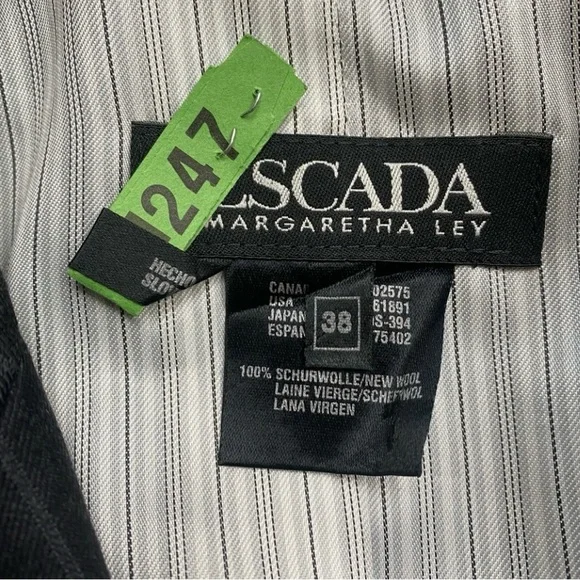 Vintage Escada Margaretha Ley Gray Pinstripe Pure Wool Blazer Size Medium Preppy